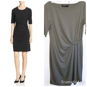 Jones New York Ruched Side Knee Length Dress Office Siren  Taupe/Olive Small